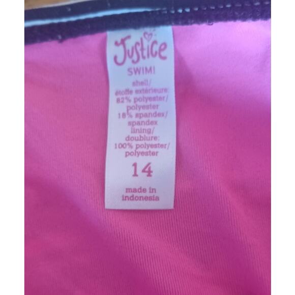Justice Geometric Design Bikini Set Fuchsia Black Neon Colors Youth 14 - Picture 9 of 10